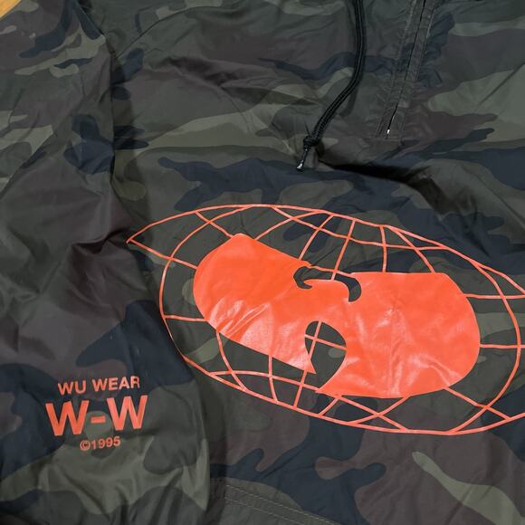 Wu-Wear Windbreaker Jacket Medium Camo Orange Logo Hooded Wu-Tang Rare GZA RZA - Picture 2 of 8